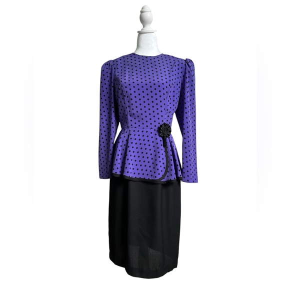 Vintage Dresses & Skirts - Vintage 1980s Polka Dot Peplum Dress Melissa Petites